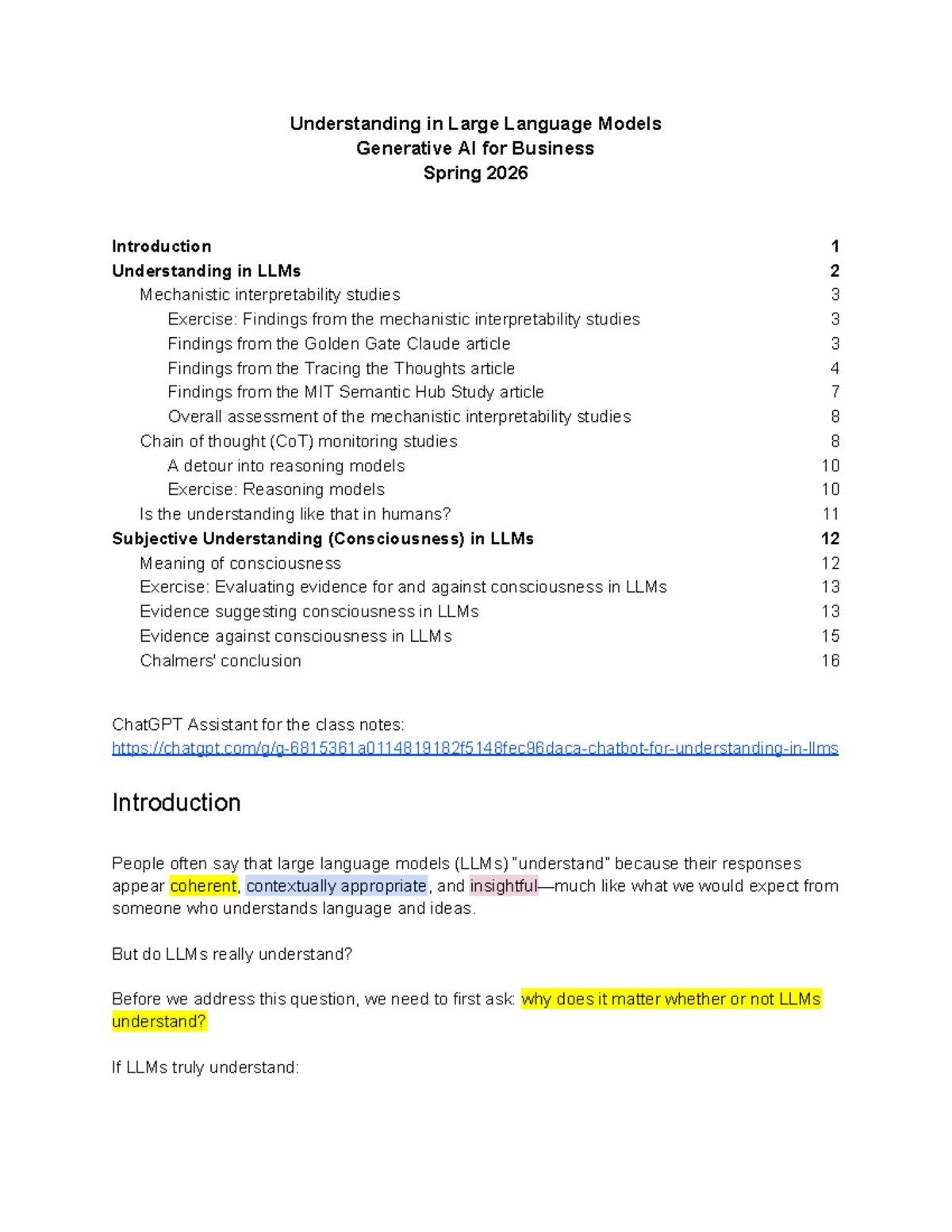 Understanding Large Language Models: Gen AI for Business Class Notes ...