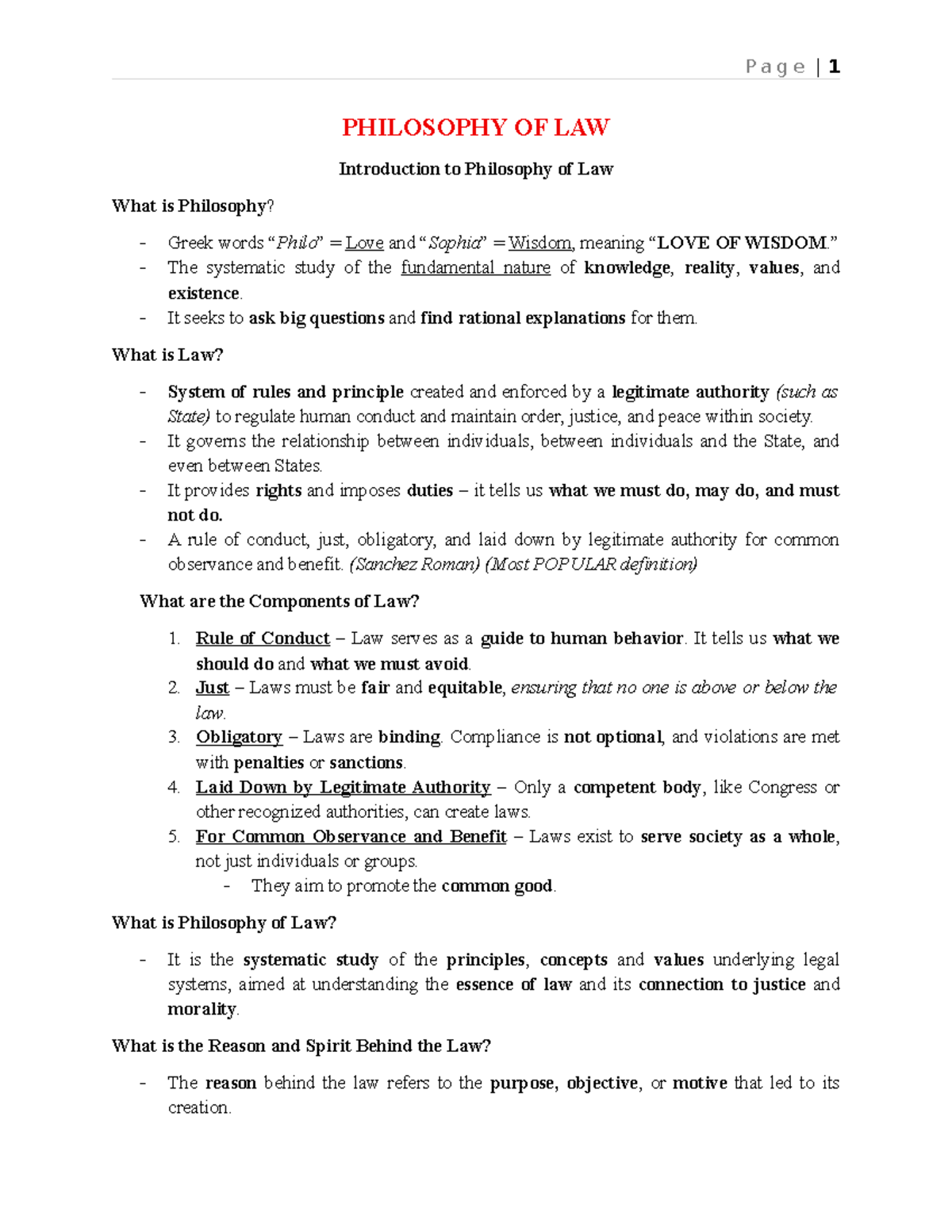 PHIL 101: Summary of Philosophy of Law Concepts and Principles - Studocu