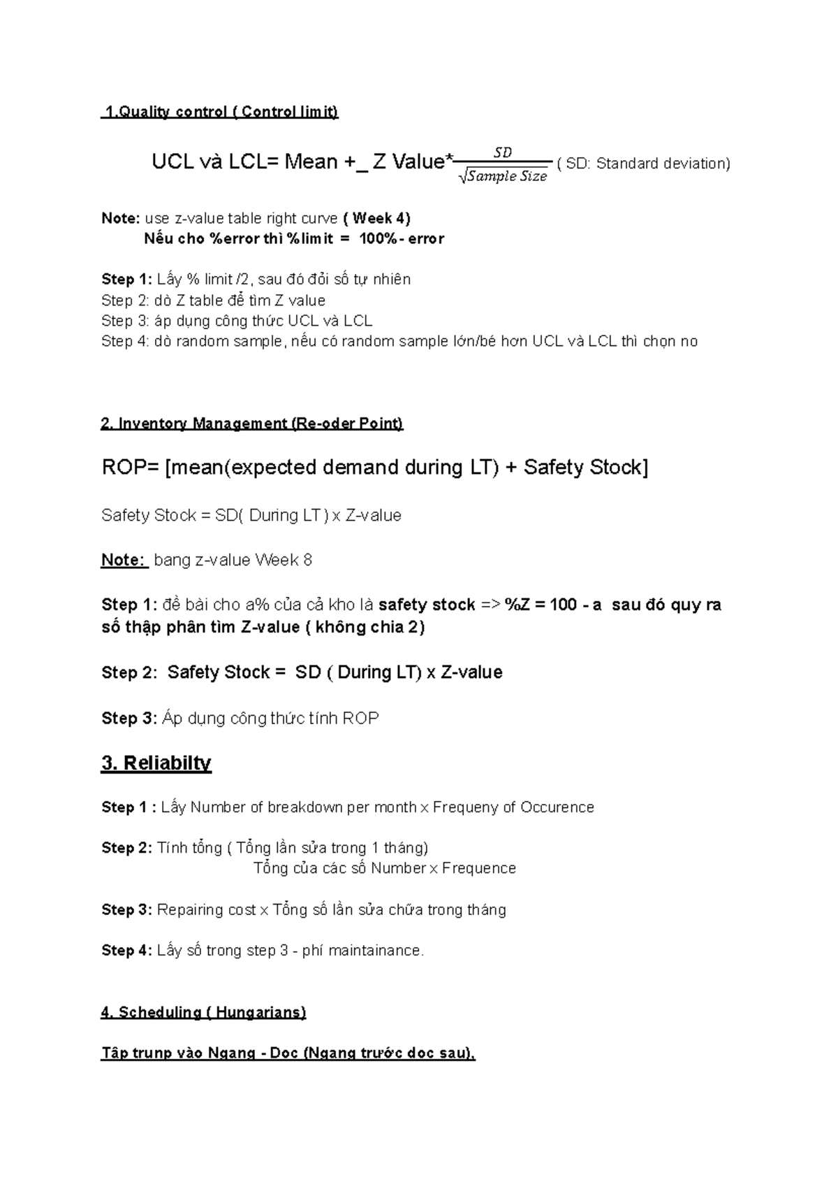 OM 1: Quality Control & Inventory Management Notes (Week 4 & 8) - Studocu