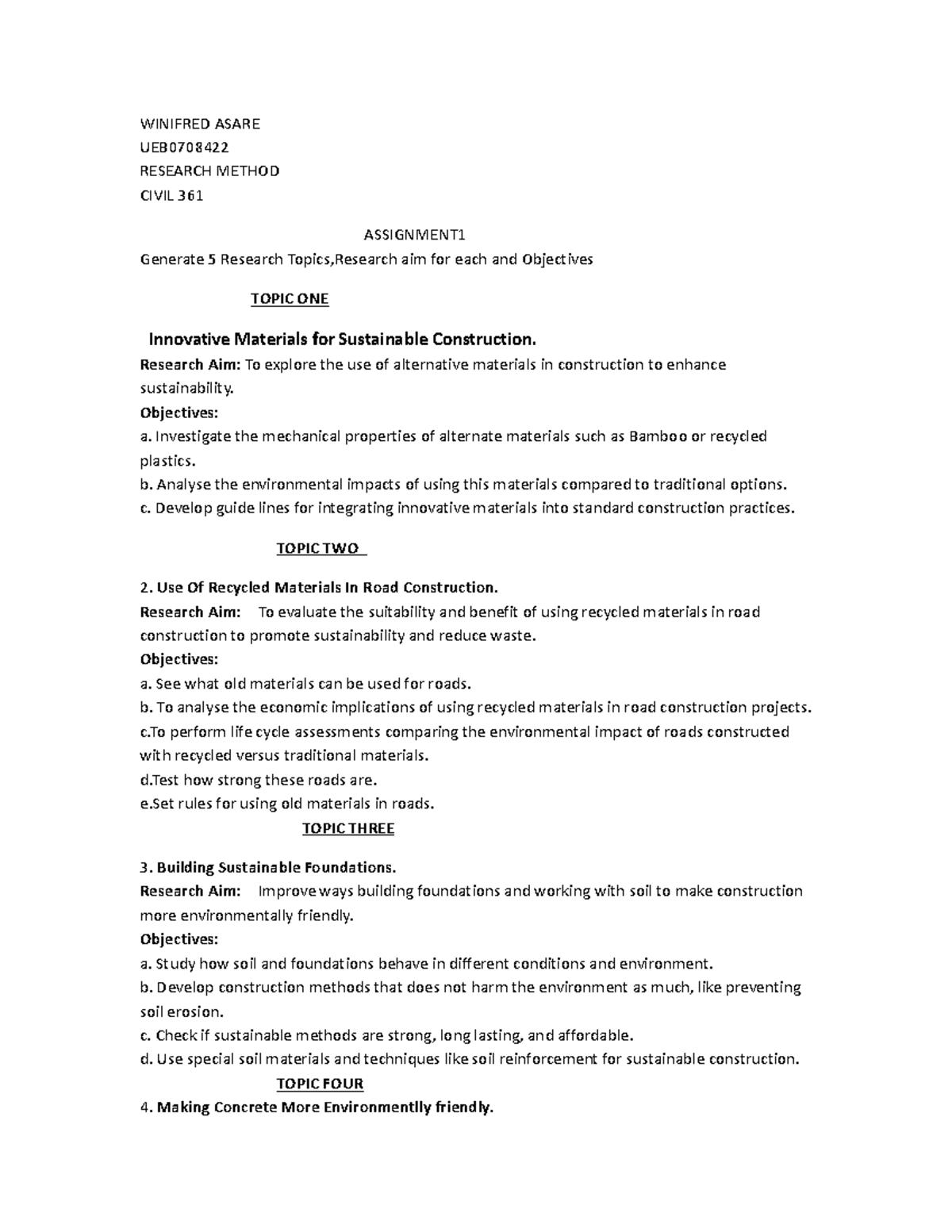 Civil 361 Research Method Assignment: 5 Topics on Sustainable ...