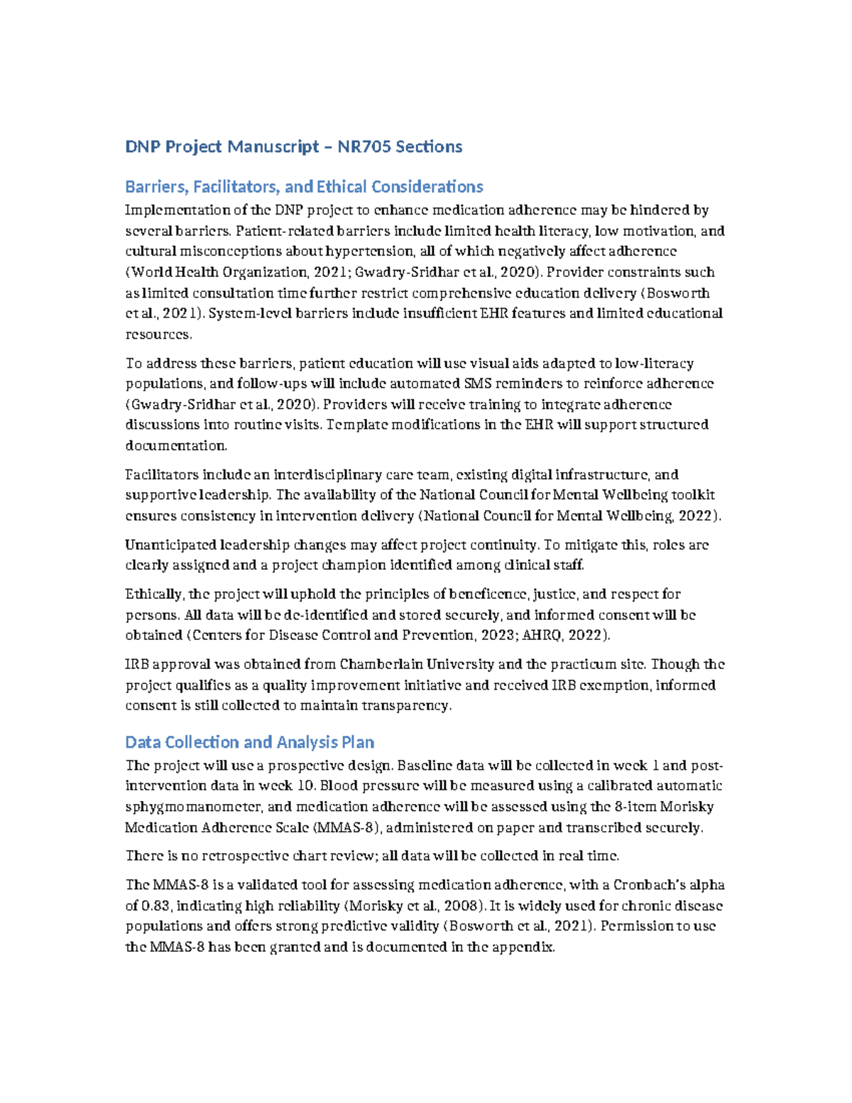 DNP Project Manuscript NR705: Barriers, Facilitators & Ethics in Med ...