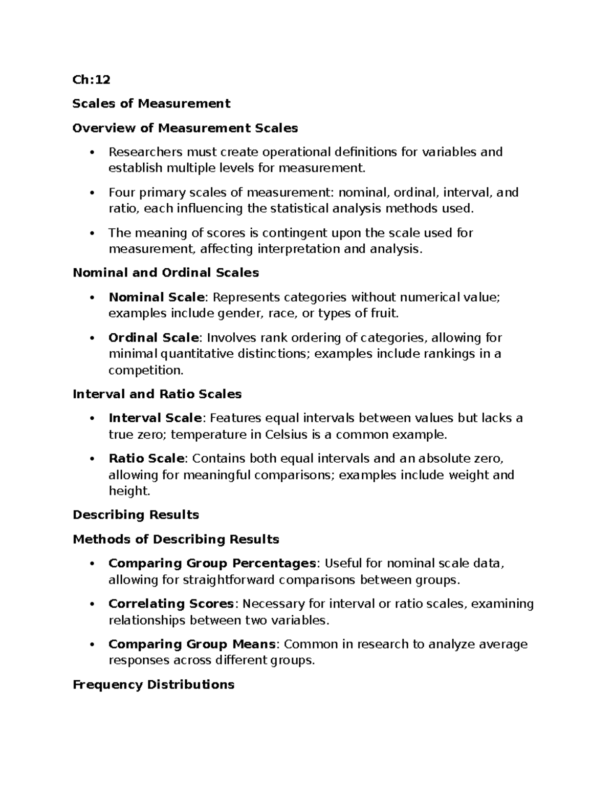 Ch:12 Statistical Methods: Overview of Measurement Scales and Analysis ...