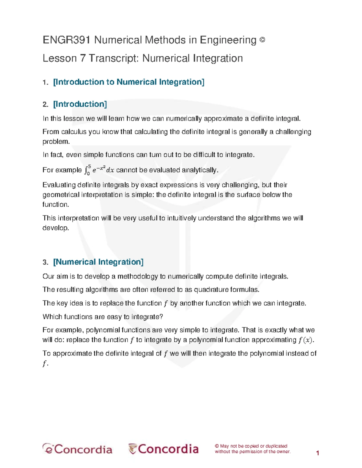 ENGR391 Lesson 7 Transcript: Numerical Integration Techniques - Studocu