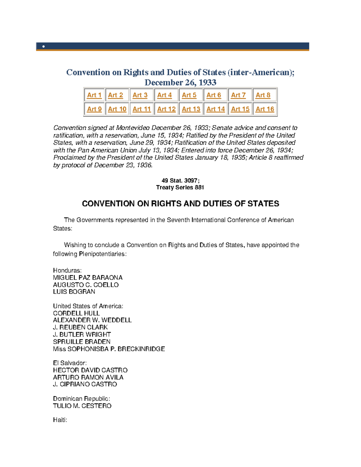 1933Montevideo Convention - Convention on Rights and Duties of States ...