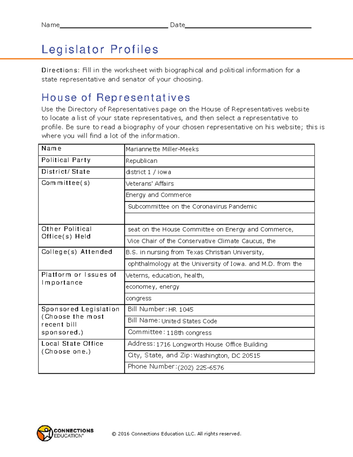 Senate and house or reps for iowa - Name Date Legislator Profiles ...
