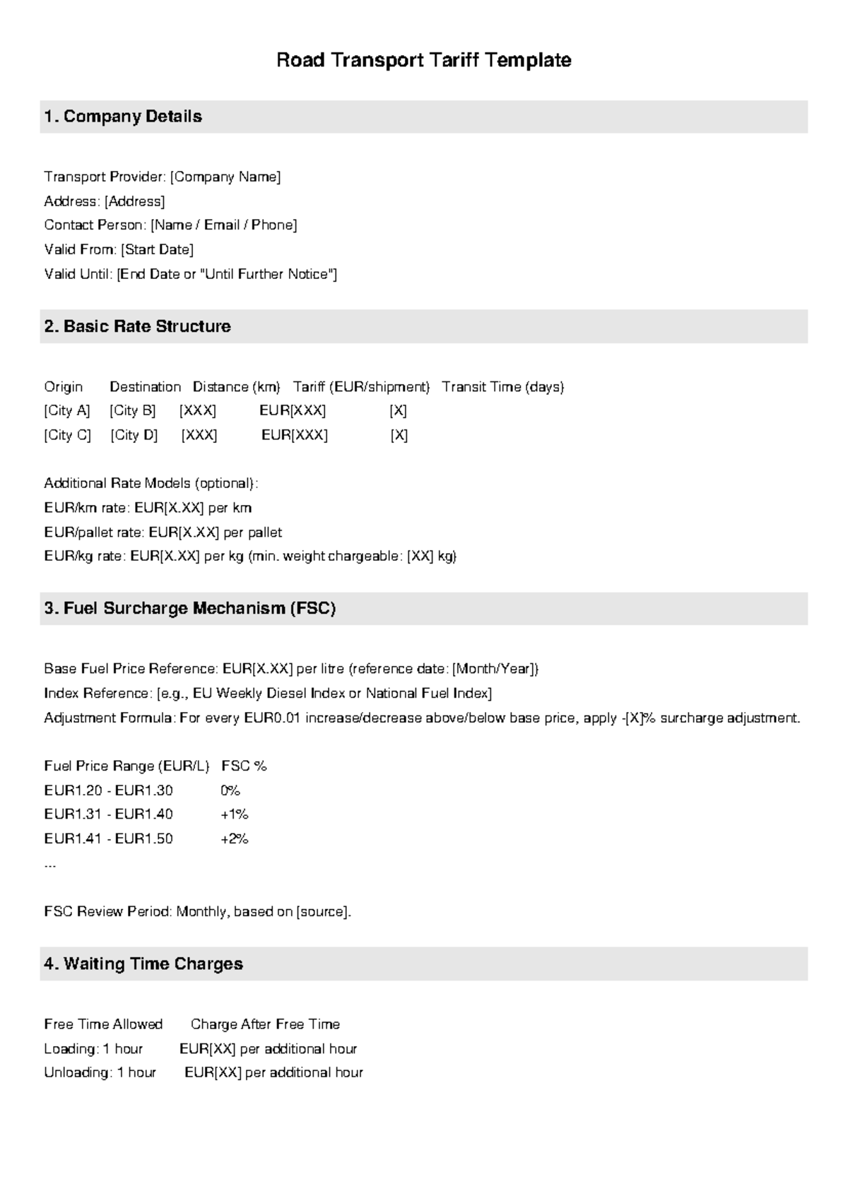 Road Transport Tariff Template (FENEX) - Comprehensive Guide - Studeersnel