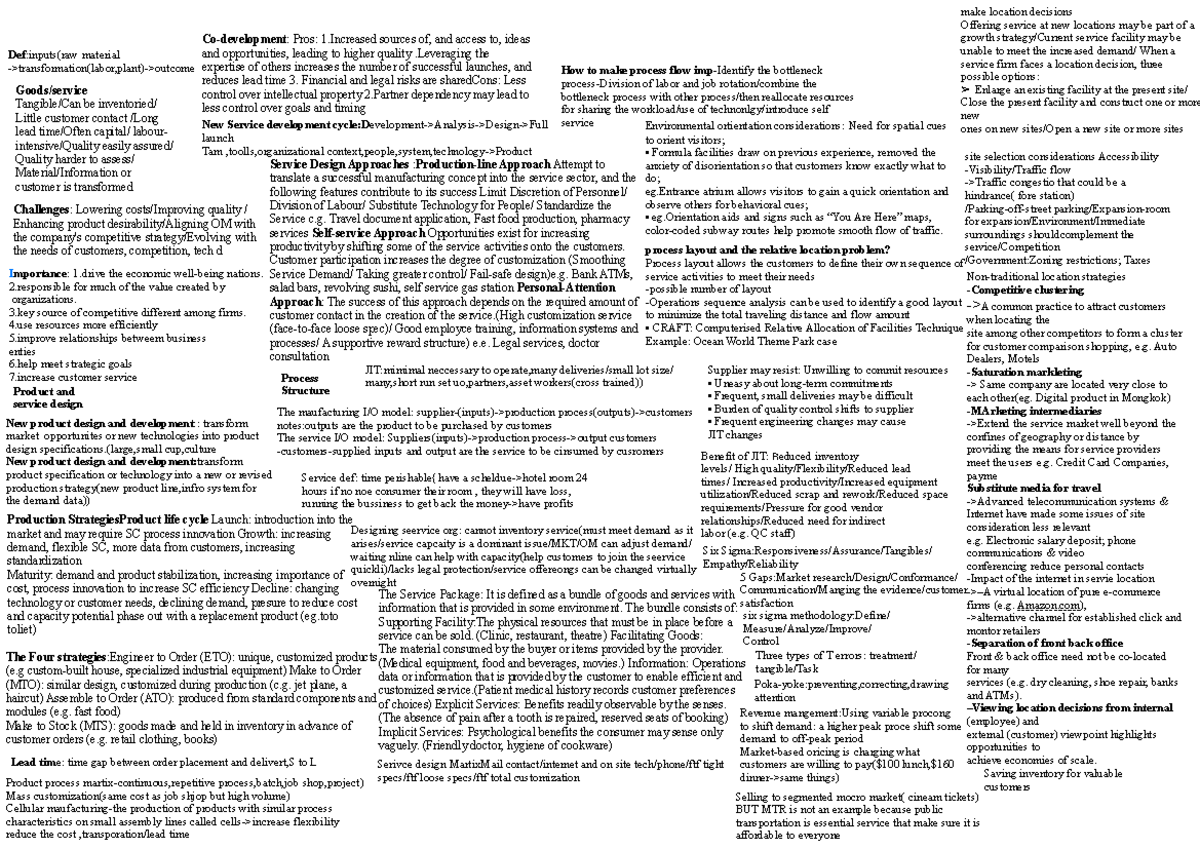 OM301 Cheat Sheet: Summary of Key Concepts in Operations Management ...