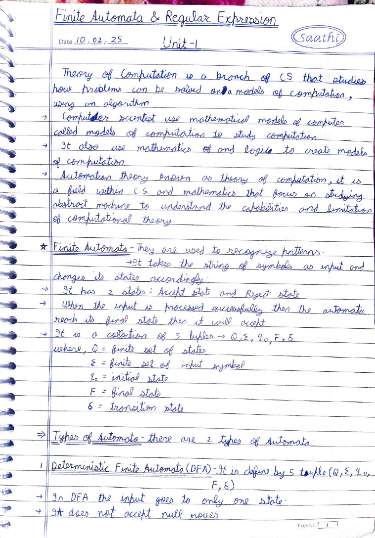 Theory of Computation: Finite Automata & Regular Expressions (TOC) - Document Preview