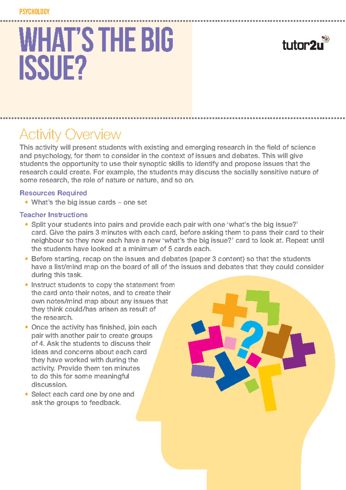 What's the Big Issue activity - What’s the big issue? PSYCHOLOGY ...