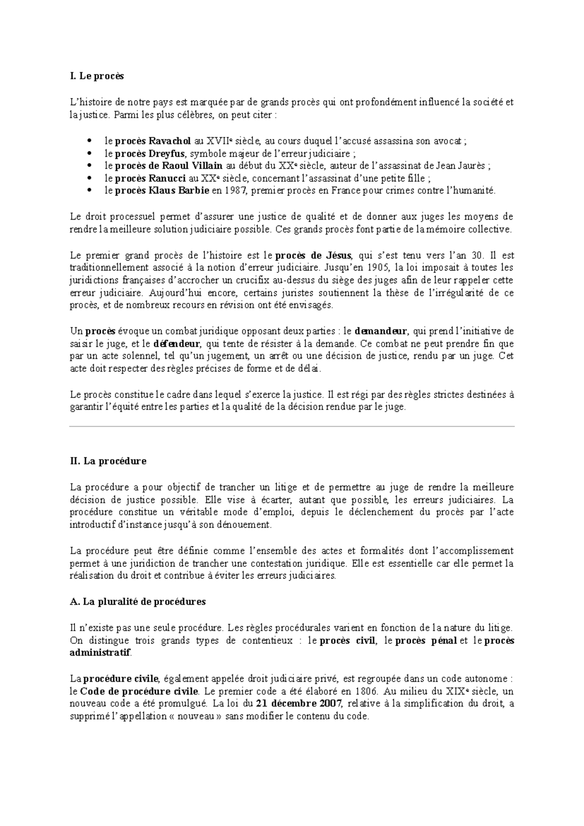 Cours entier DP : Le Droit Processuel et ses Grands Procès en France ...