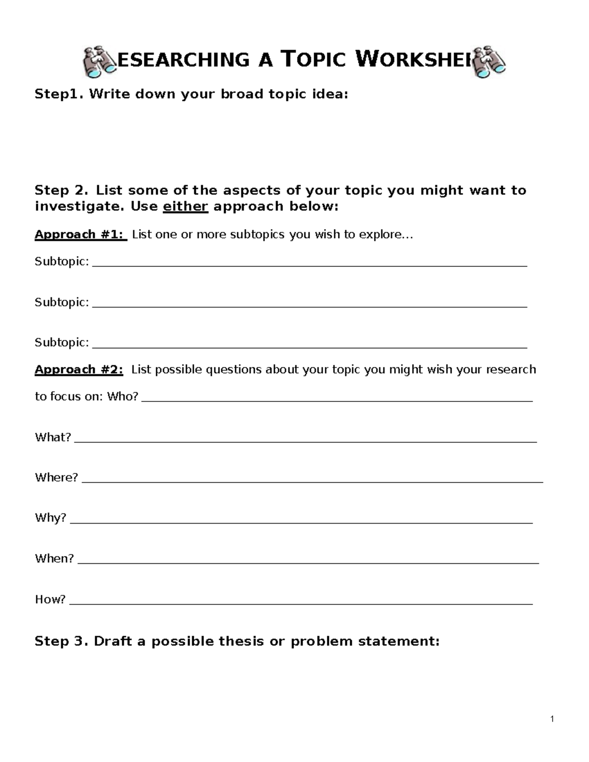 RESEARCHING A TOPIC WORKSHEET: A Guide for Effective Inquiry - Studocu