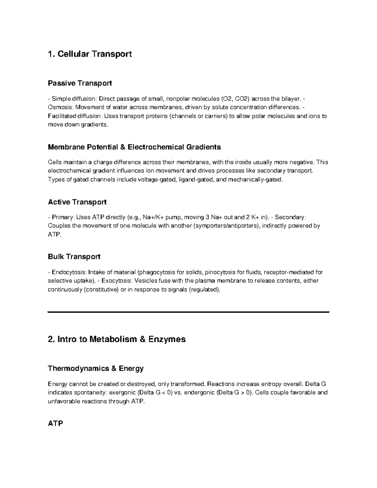 Bio 2 Exam Study Guide: Cellular Transport & Metabolism Insights - Studocu