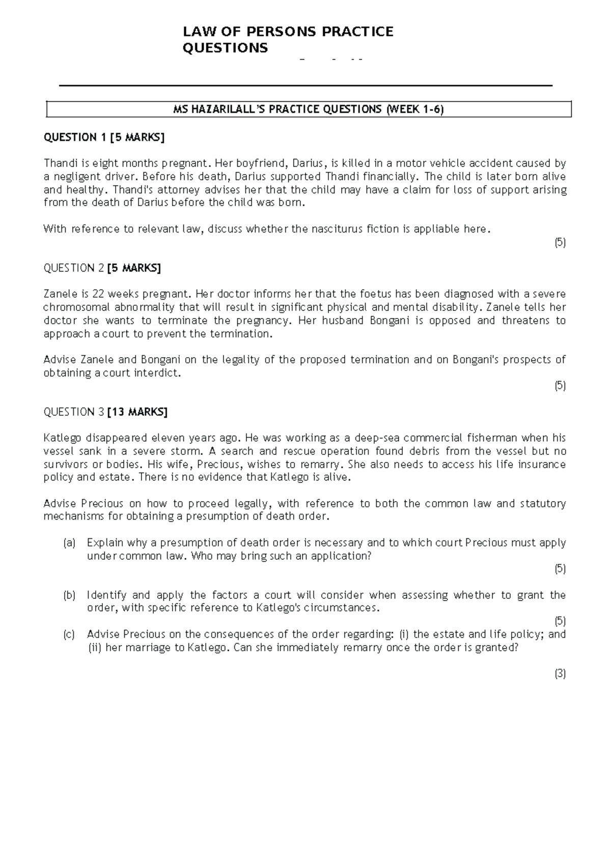 LAW OF PERSONS - Practice Questions 2026: Key Legal Scenarios and ...