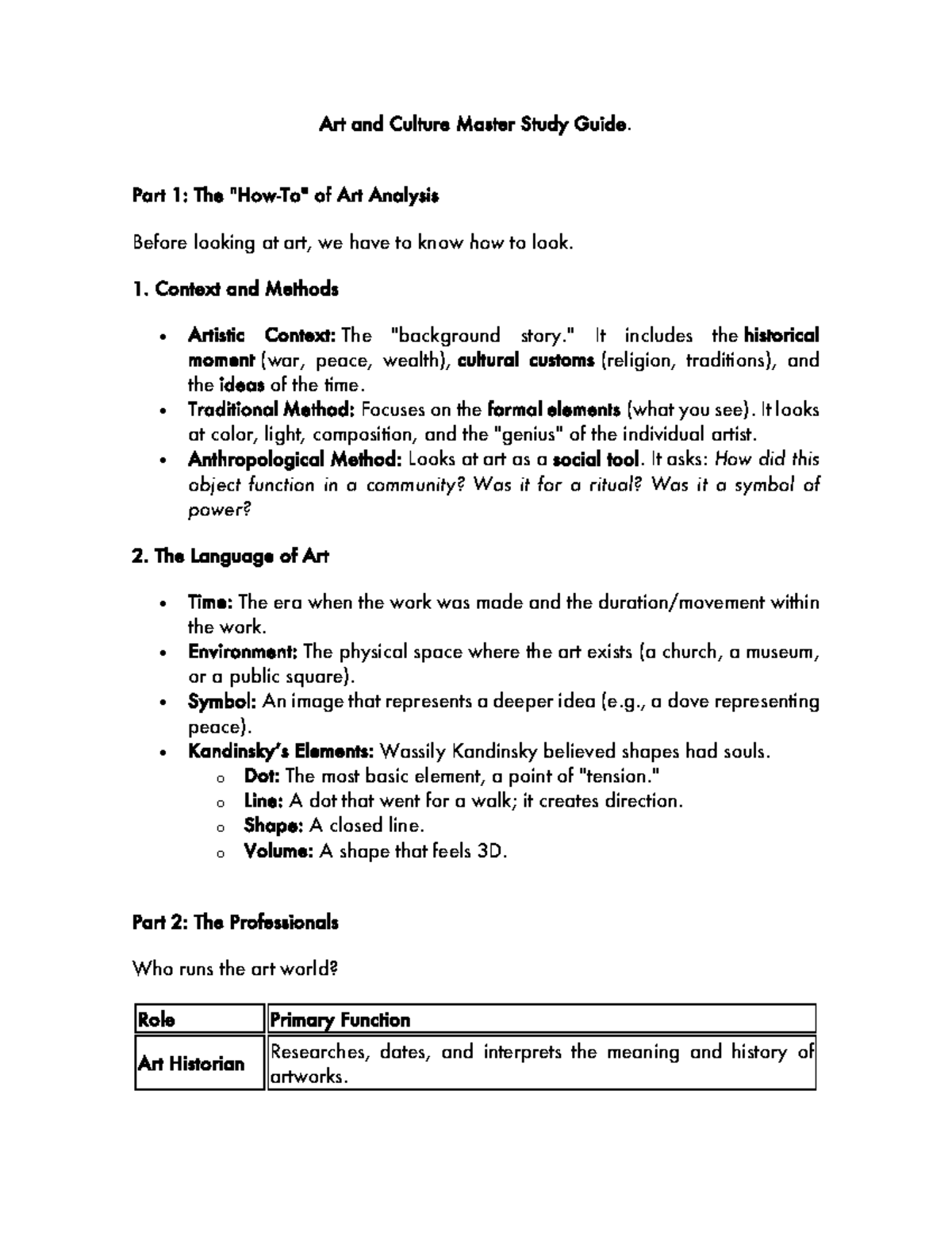 Art and Culture Master Study Guide: Analyzing Art Through History - Studocu