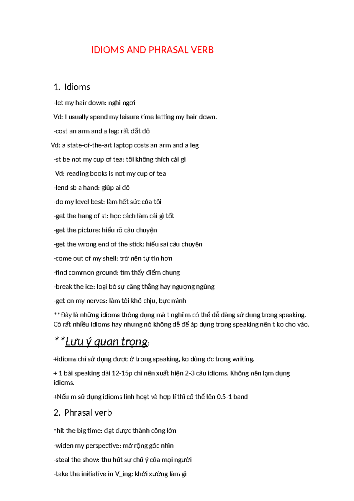 Idioms & Phrasal Verbs: Essential Expressions for Speaking Skills - Studocu