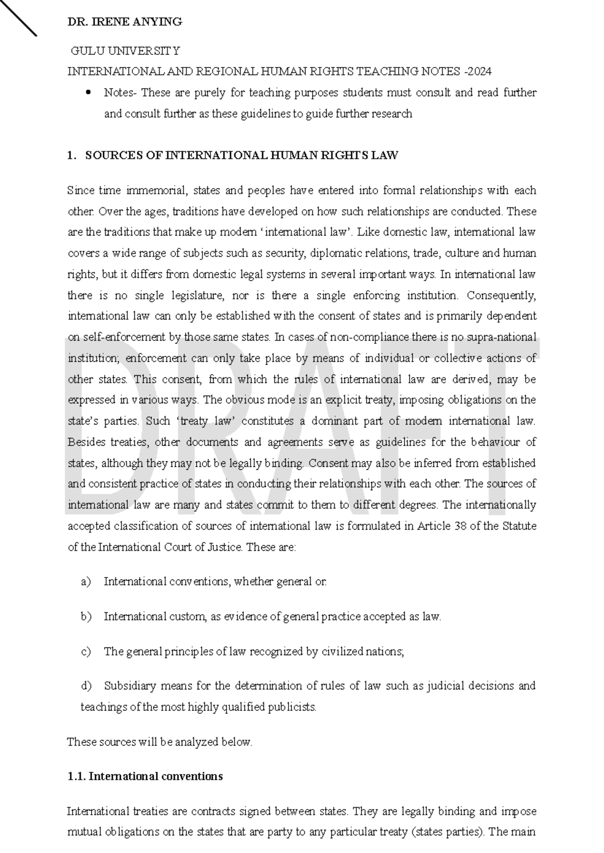 International Human Rights Law Notes - J 2024 - Studocu
