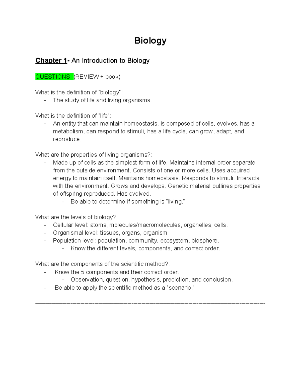Biology 101: Chapter 2 - The Chemical Basis of Life I Notes - Studocu