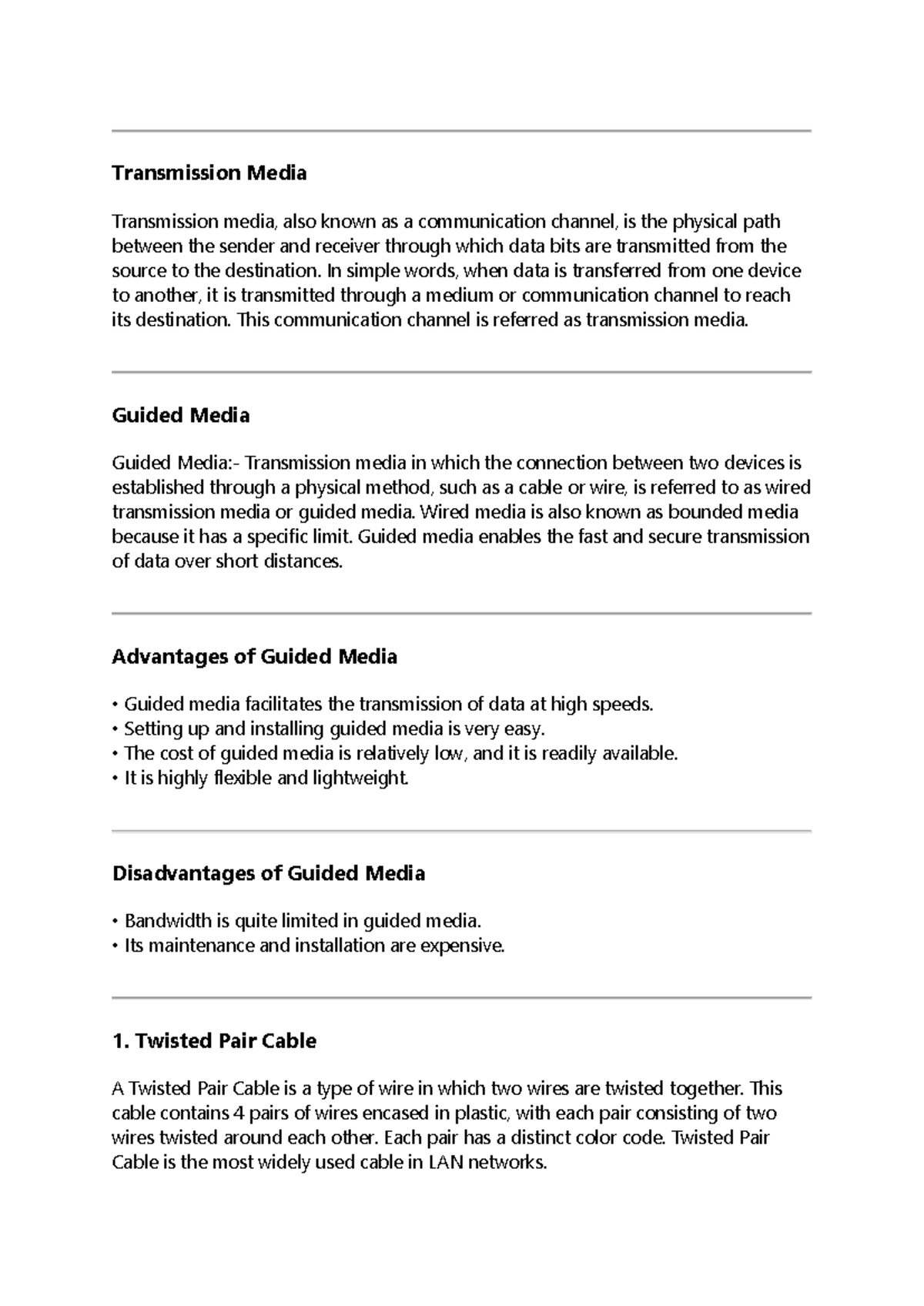 Transmission Media: Guided and Unguided Channels Explained - Studocu