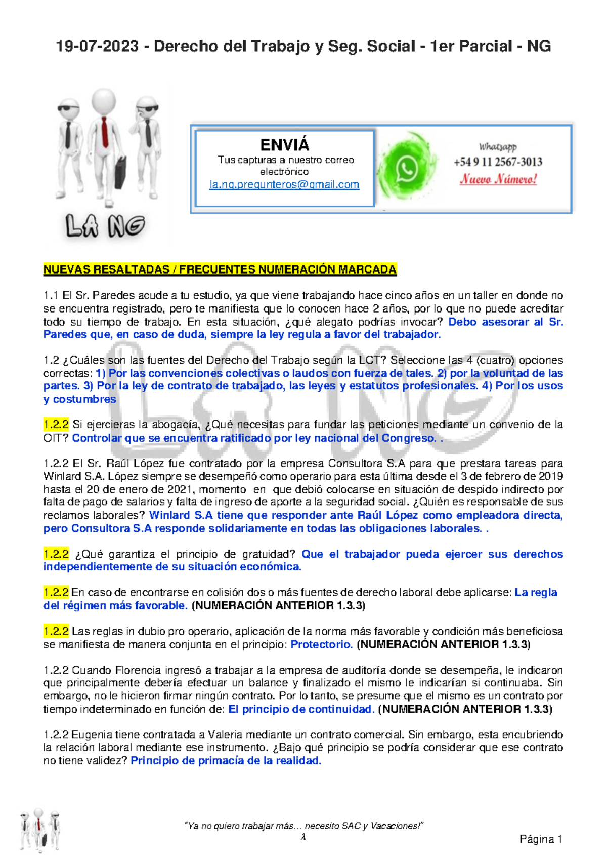 Derecho del Trabajo y Seguridad Social - 1er Parcial NG - Studocu