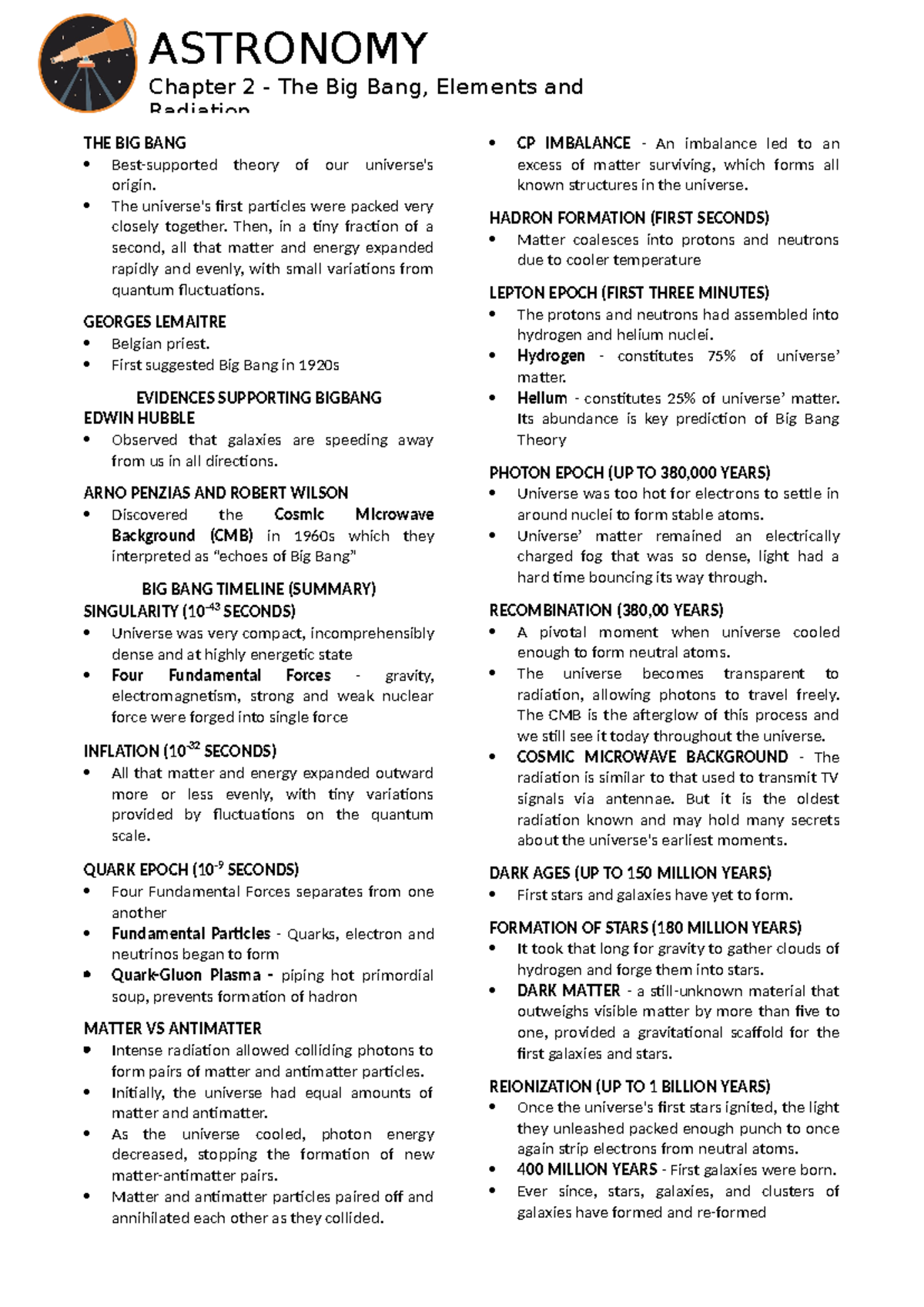 Chapter 2 Astronomy Reviewer Astronomy Chapter 2 The Big Bang