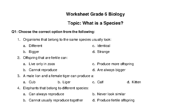 Species - Plants cells - Worksheet Grade 6 Biology Topic: What is a ...