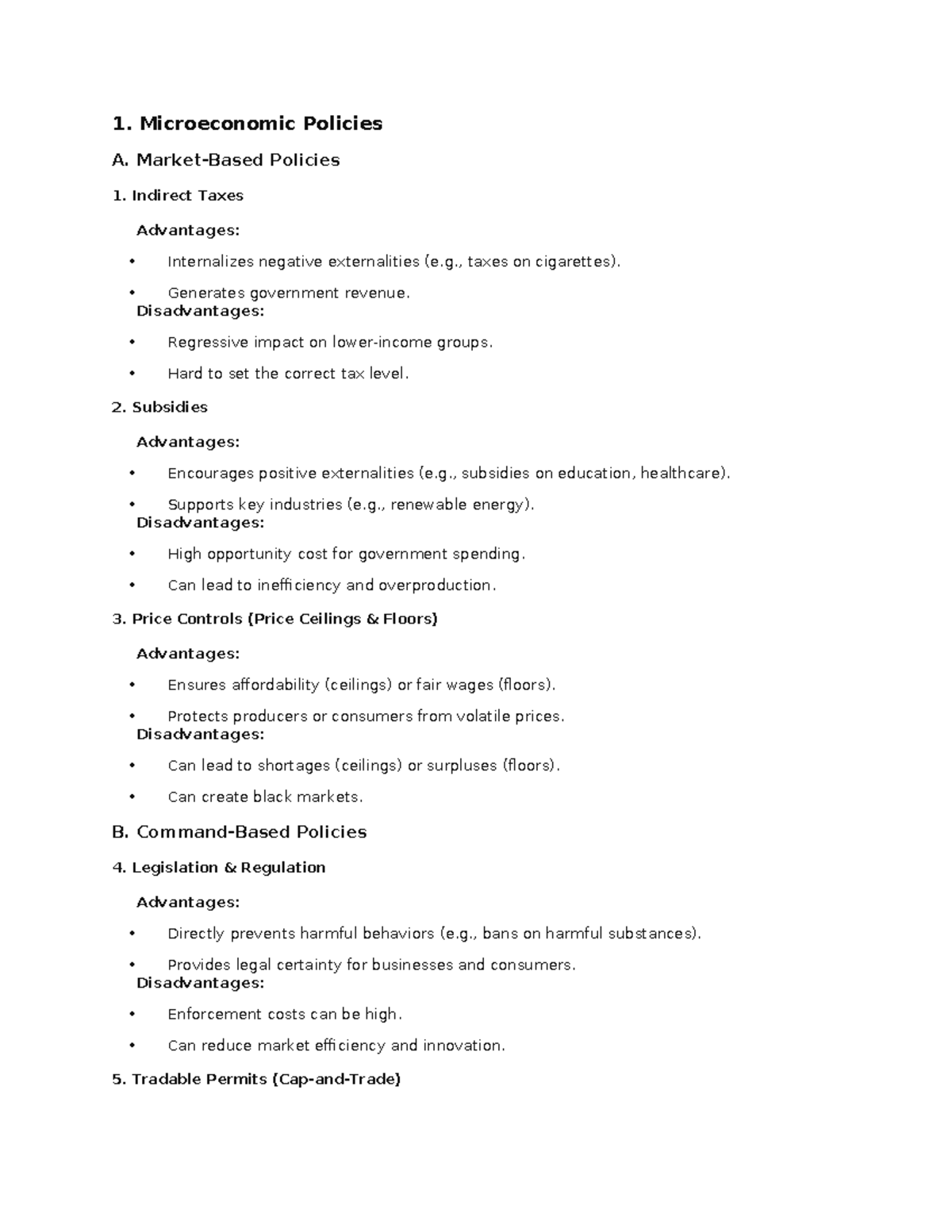 Economics 101: Comprehensive Exam Notes on Policies and Impacts - Studocu