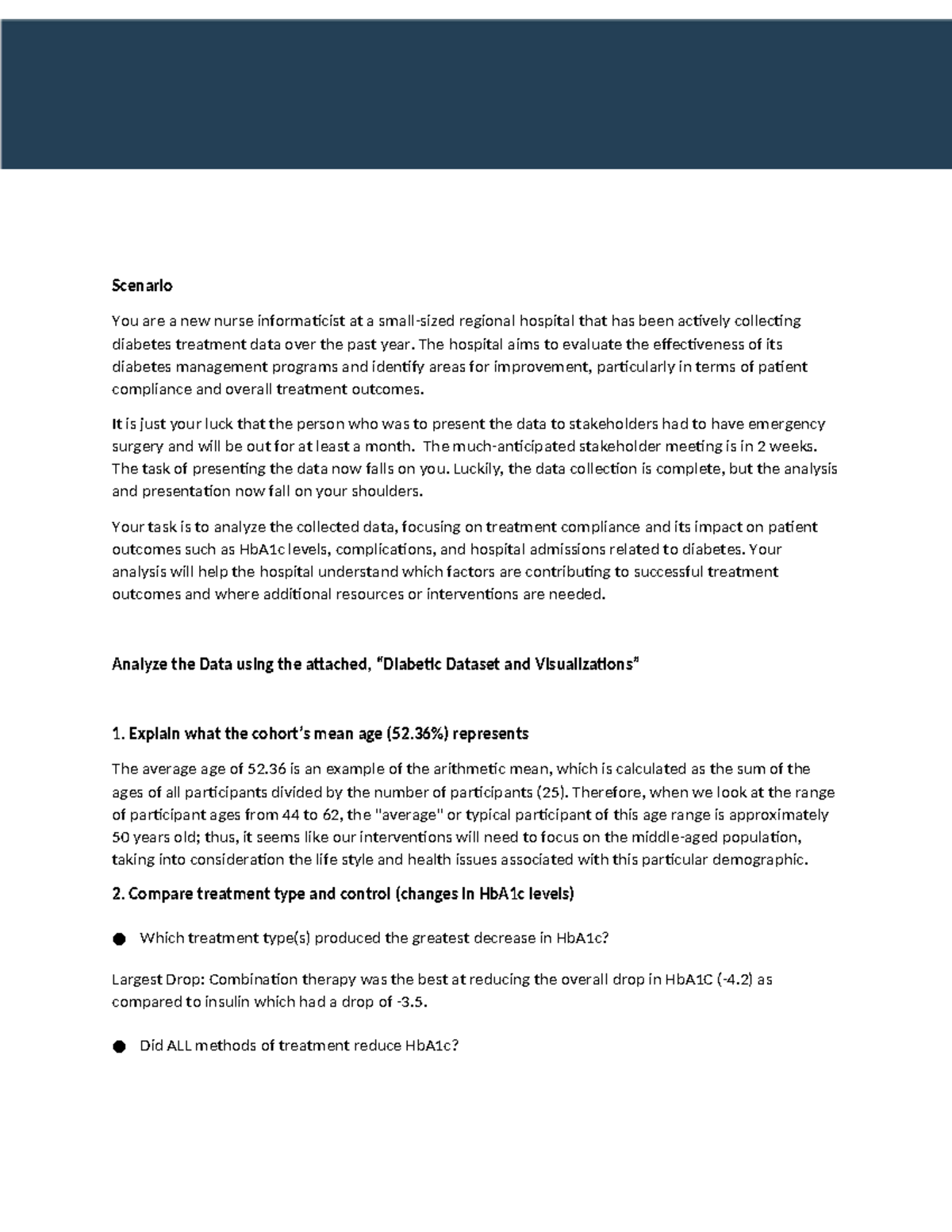 Diabetic Data Analysis & Visualization: BSN 235 Insights - Studocu