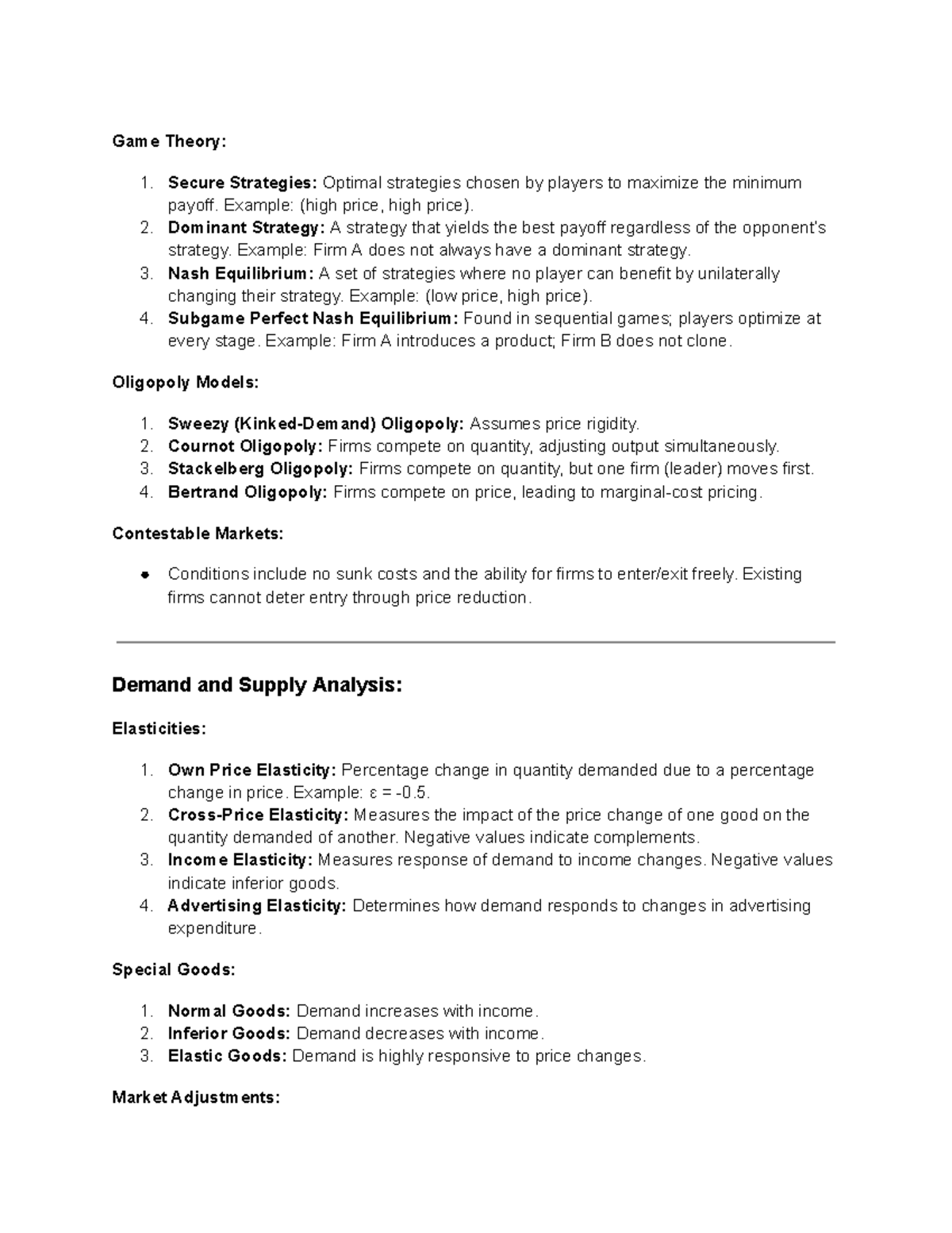 GMS402 - Great notes for the final - Game Theory: 1. Secure Strategies ...