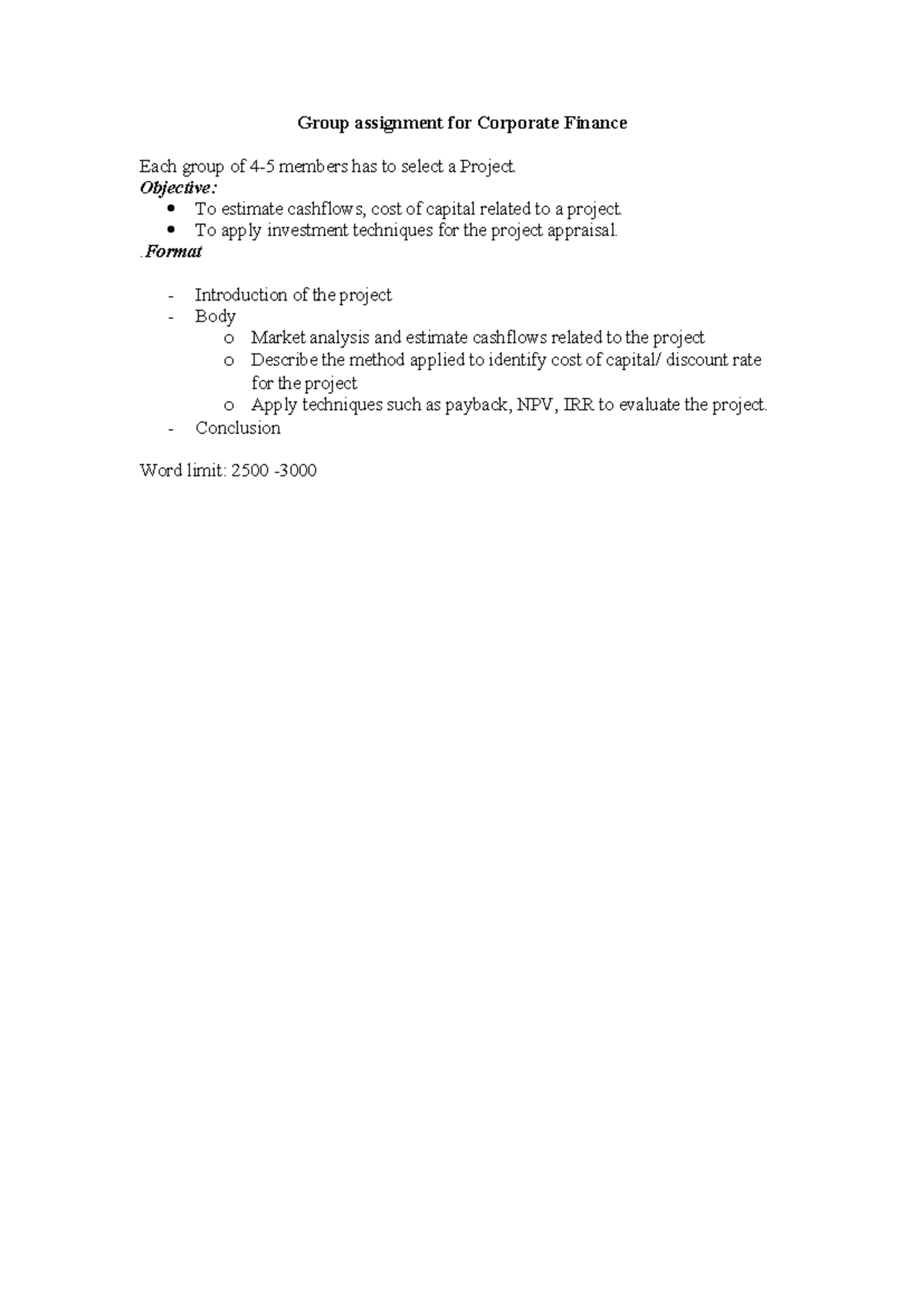 Group Assigment - Assignment - Group assignment for Corporate Finance ...