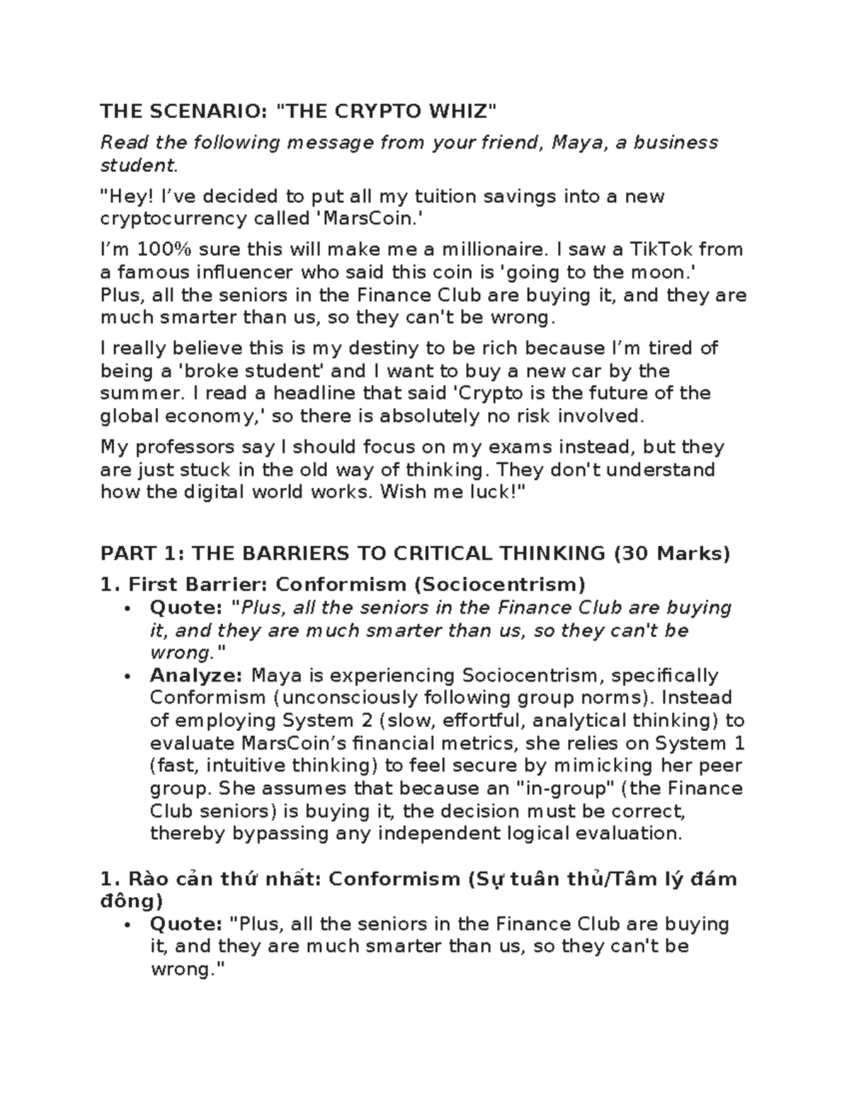 Midterm 1: Analyzing Critical Thinking Barriers in Crypto Investment ...
