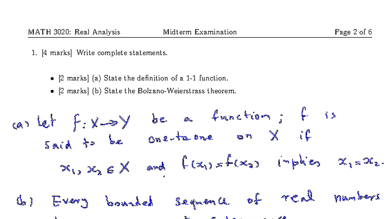 MATH 3020: Real Analysis Midterm Exam Solutions - Studocu