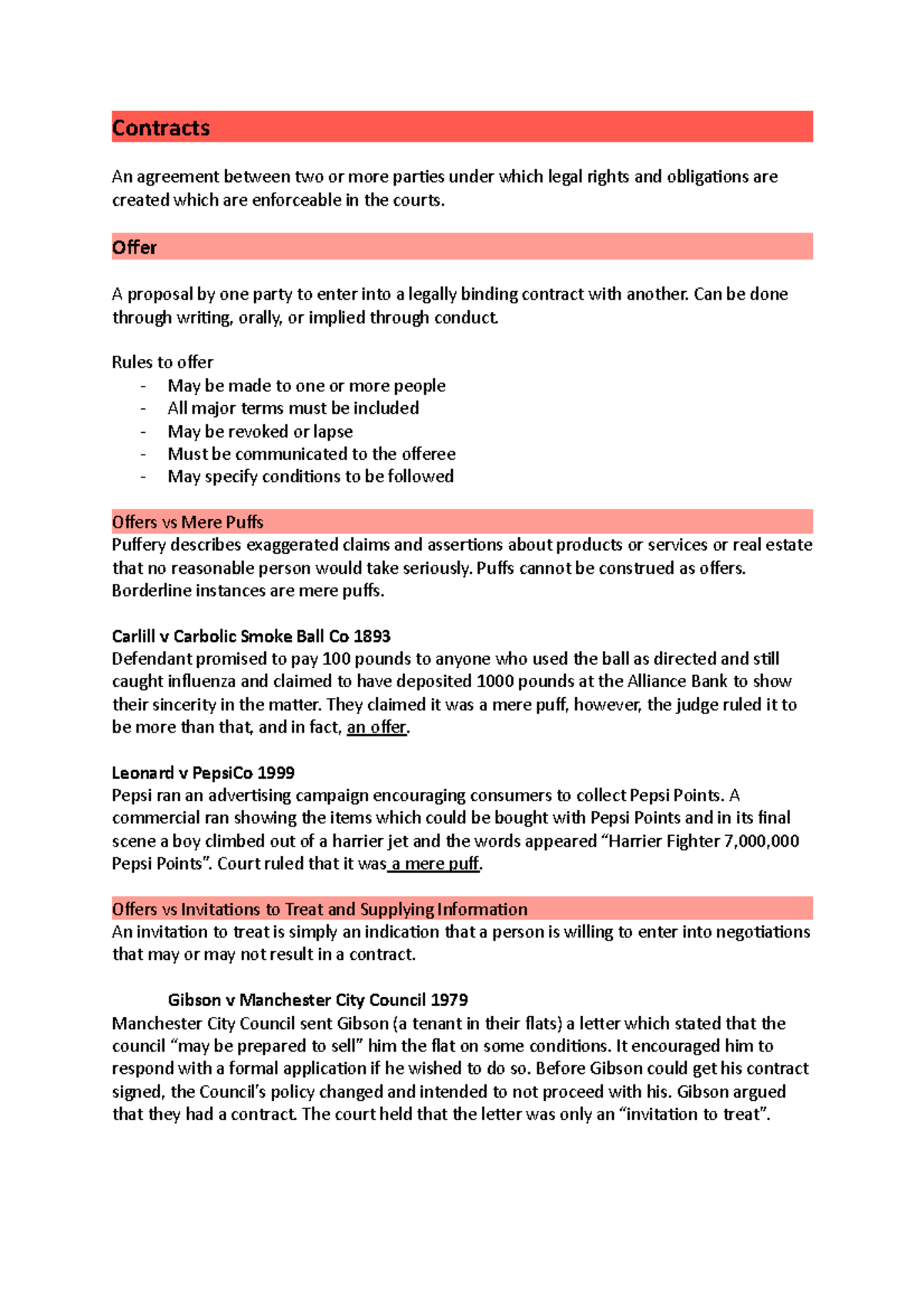 Contracts - Contracts An agreement between two or more parties under ...