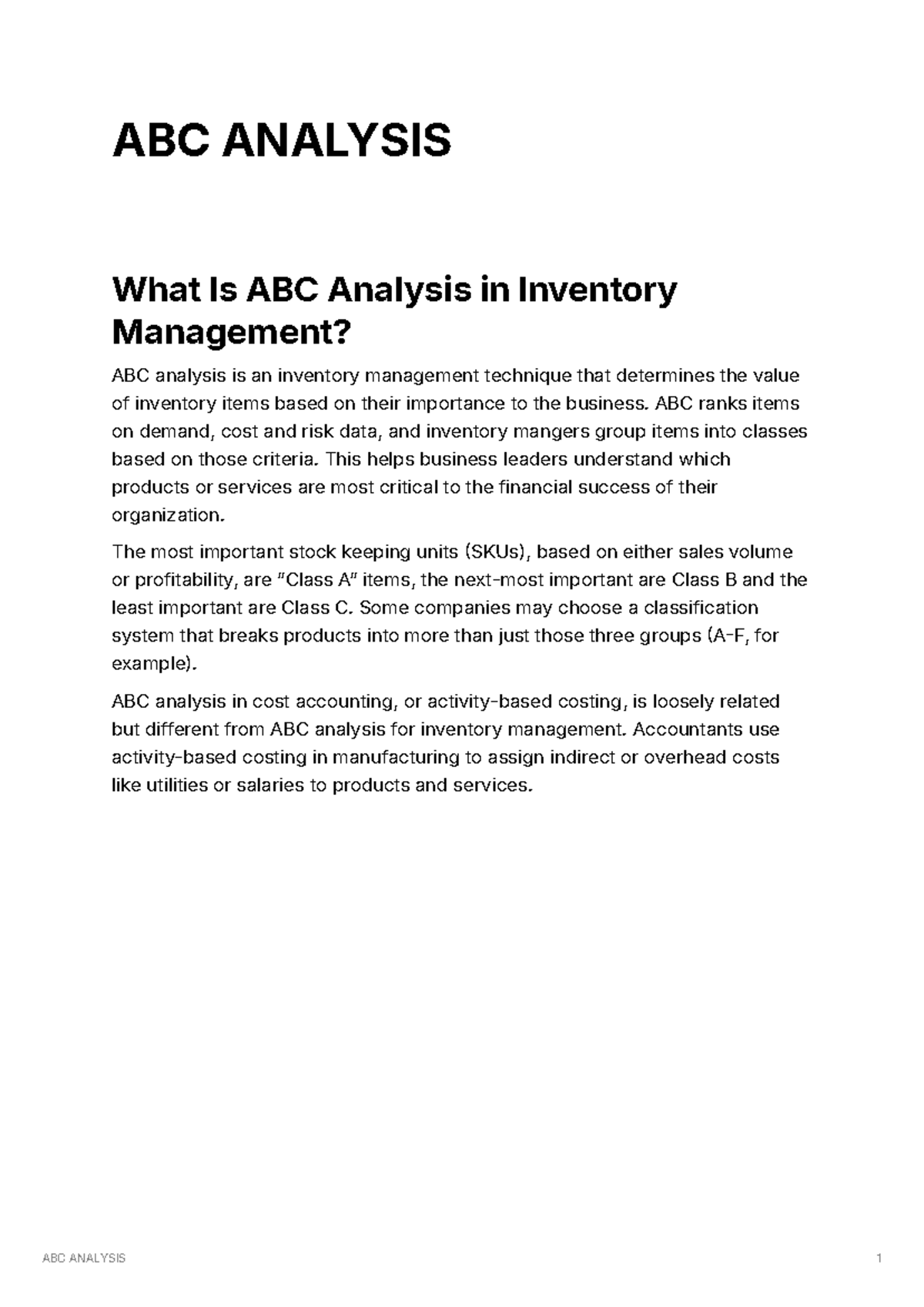 ABC Analysis - Chapter Notes on Inventory Management Principles - Studocu