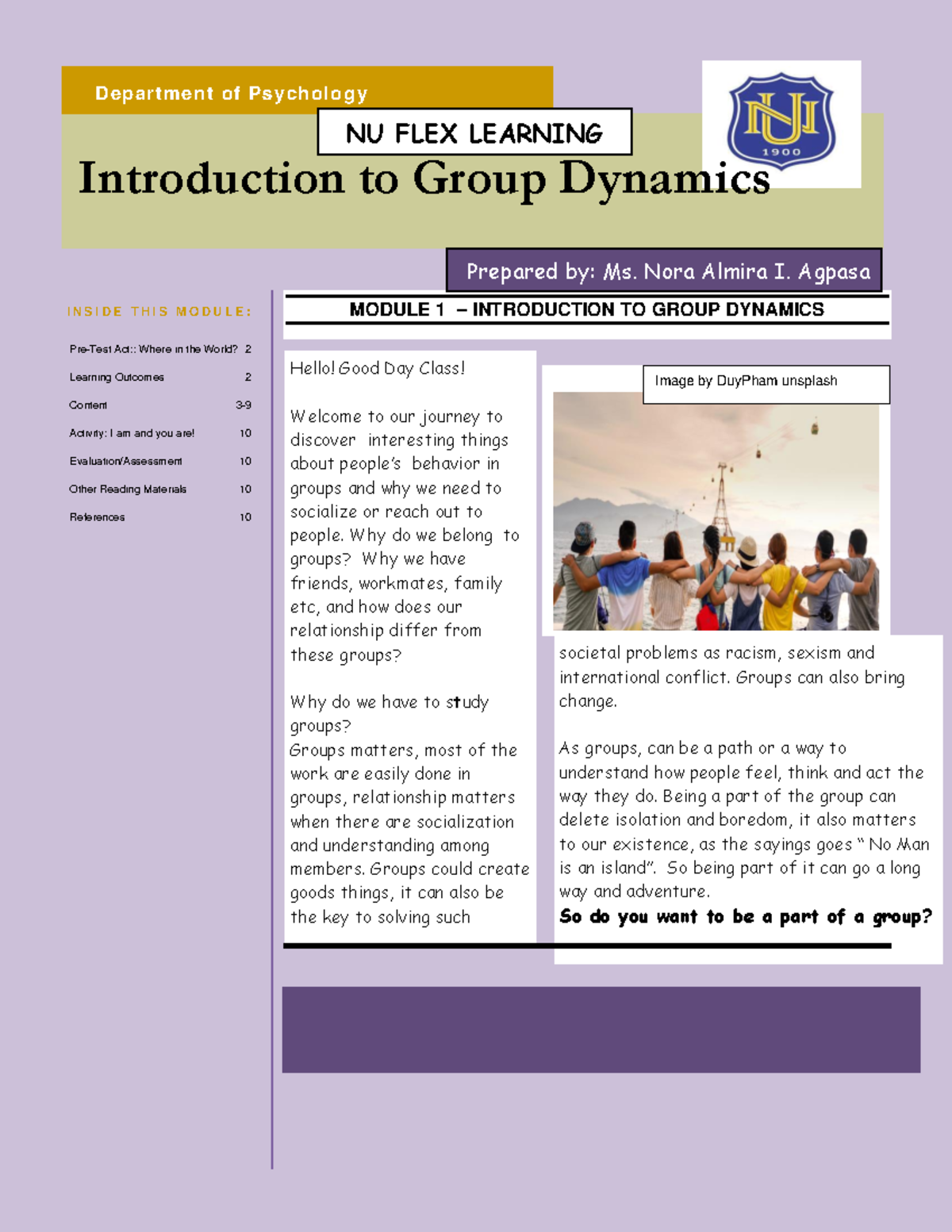 Module 1 - Intro to Group Dynamics: Key Concepts & Activities - Studocu