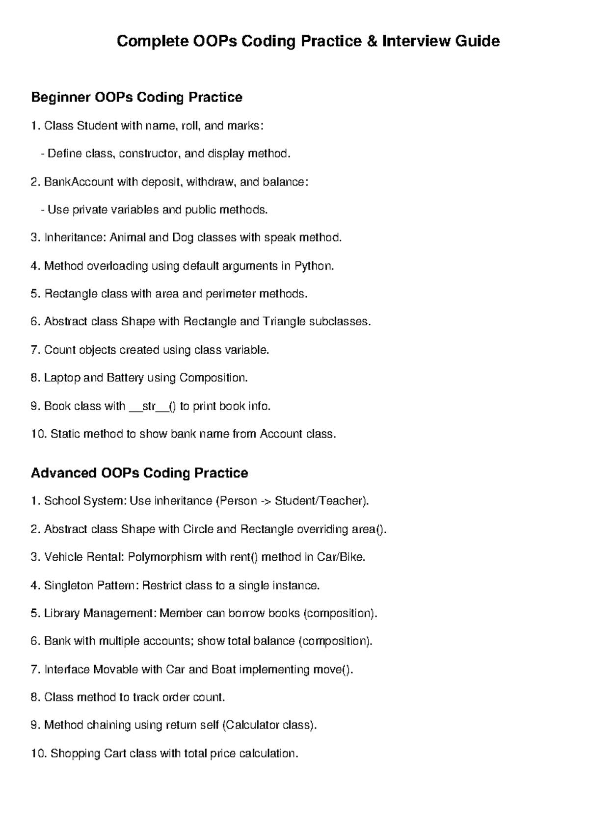 OOPs Coding Interview Guide: Complete Practice for Beginners - Studocu