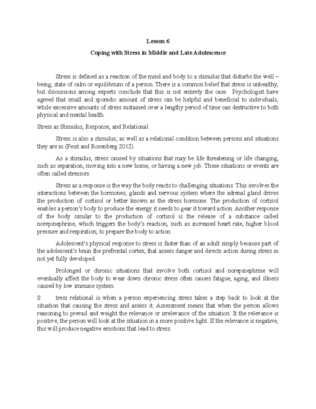 Coping with Stress in Adolescence: Insights and Strategies (Lesson 6 ...