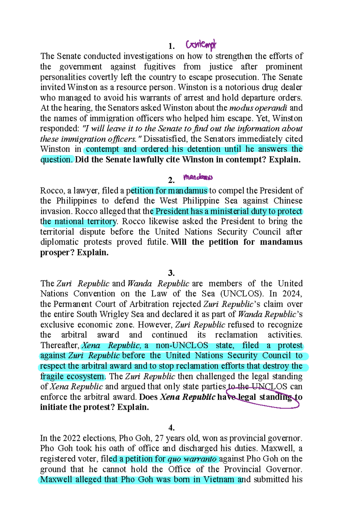 2024 Final Exam Questions - Political & Public Int'l Law - Studocu
