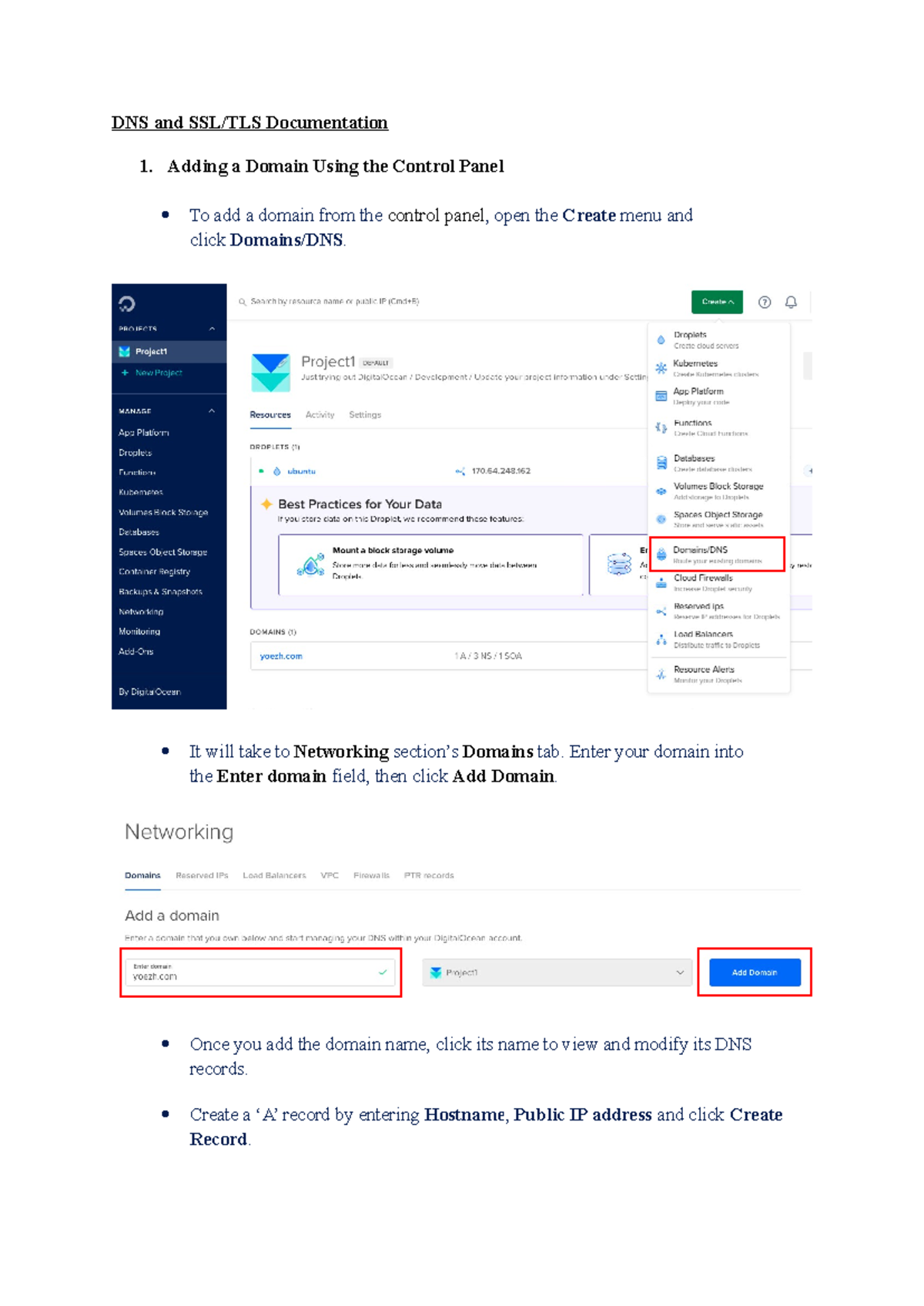 DNS - note - DNS and SSL/TLS Documentation 1. Adding a Domain Using the ...
