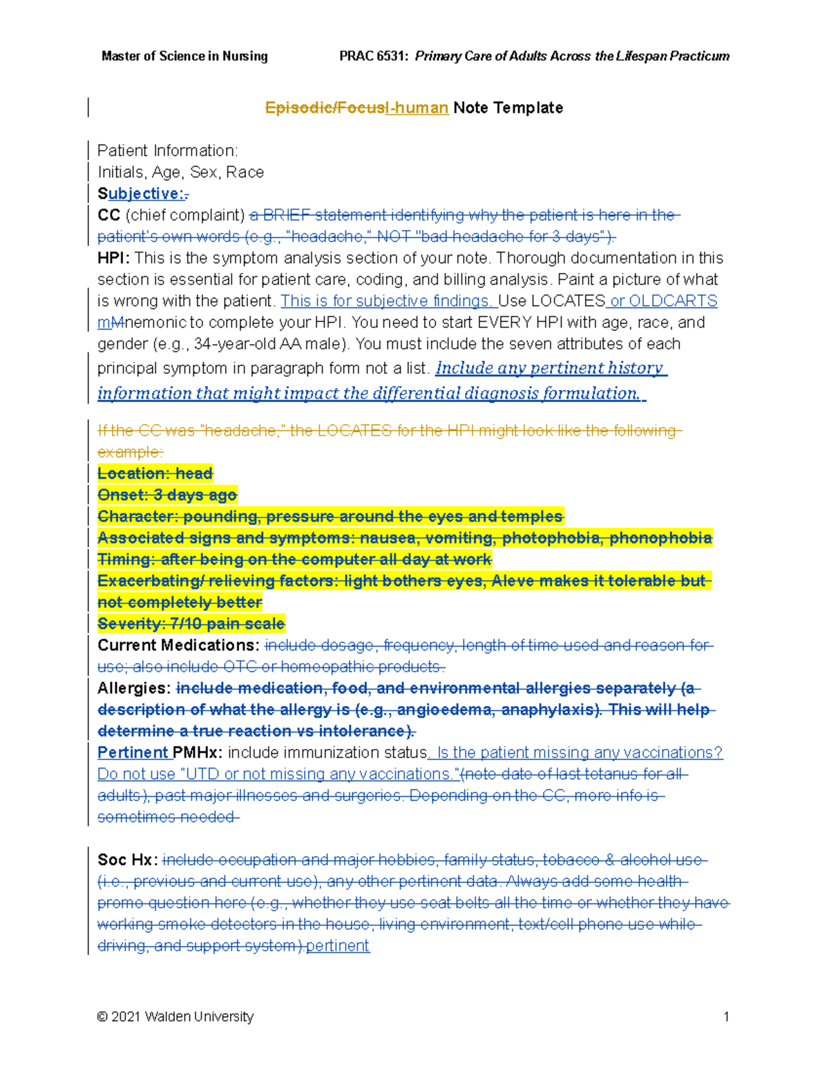I-Human Template 6531 Final Draft: Detailed Patient Note Guide - Studocu