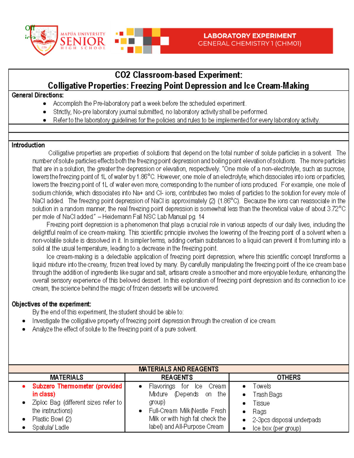 CHM02 Classroom based experiment - icia l Bus ine ss CO2 Classroom ...