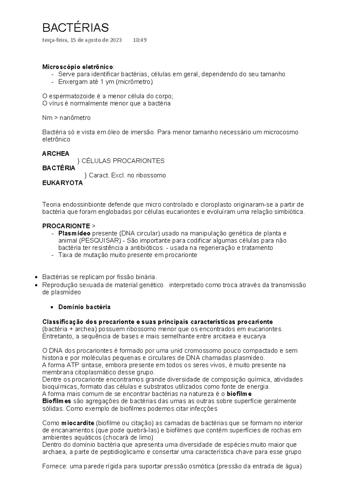Bactérias - Notas da Aula de Microbiologia (Cód. MICROBIO) - Studocu