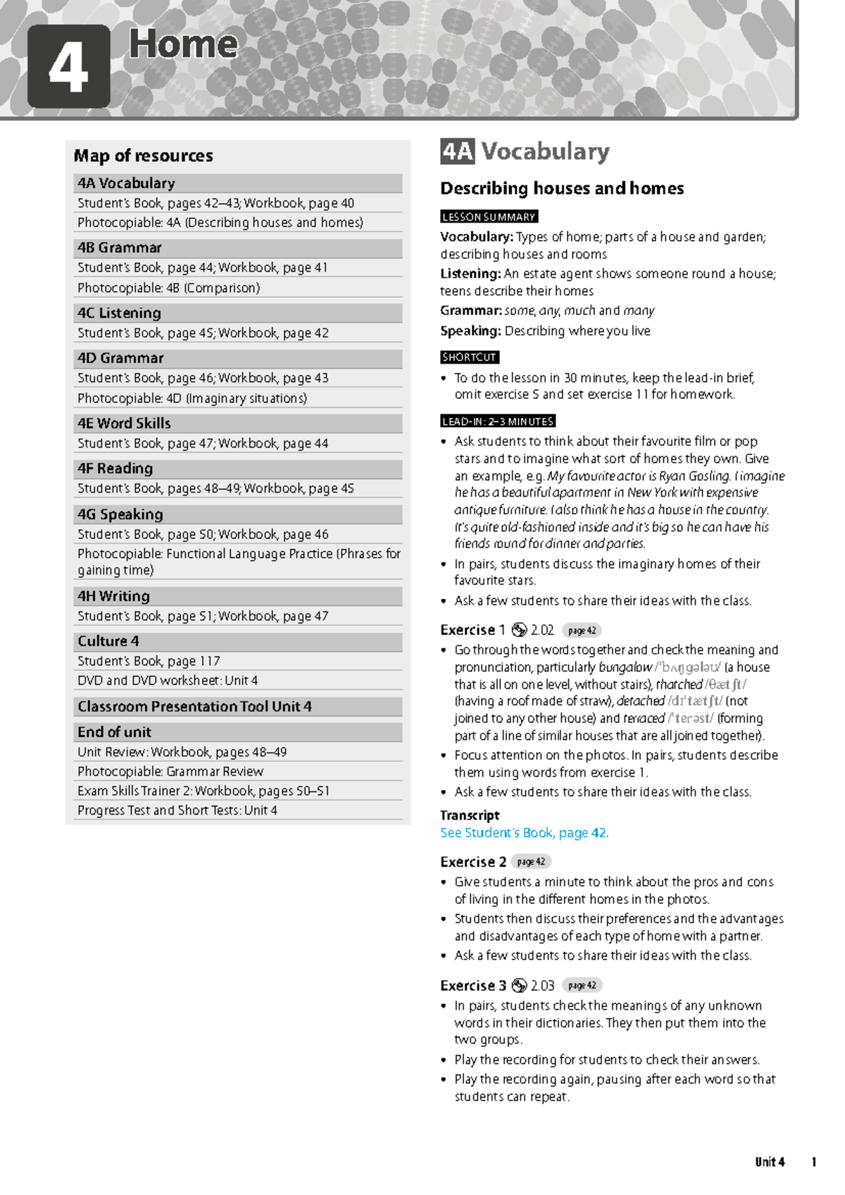 Unit 4 Lesson Overview: Vocabulary, Grammar, & Listening Activities ...