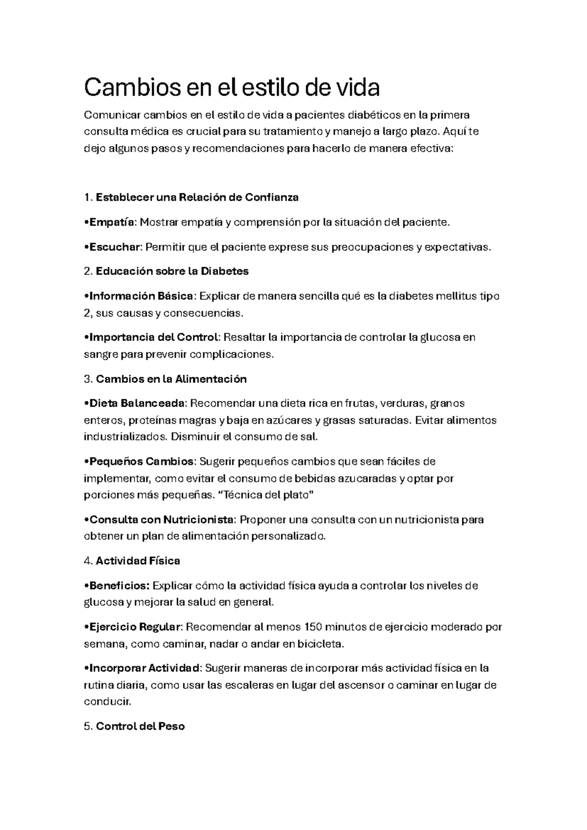 Cambios en el Estilo de Vida para Pacientes Diabéticos - dbt - Studocu
