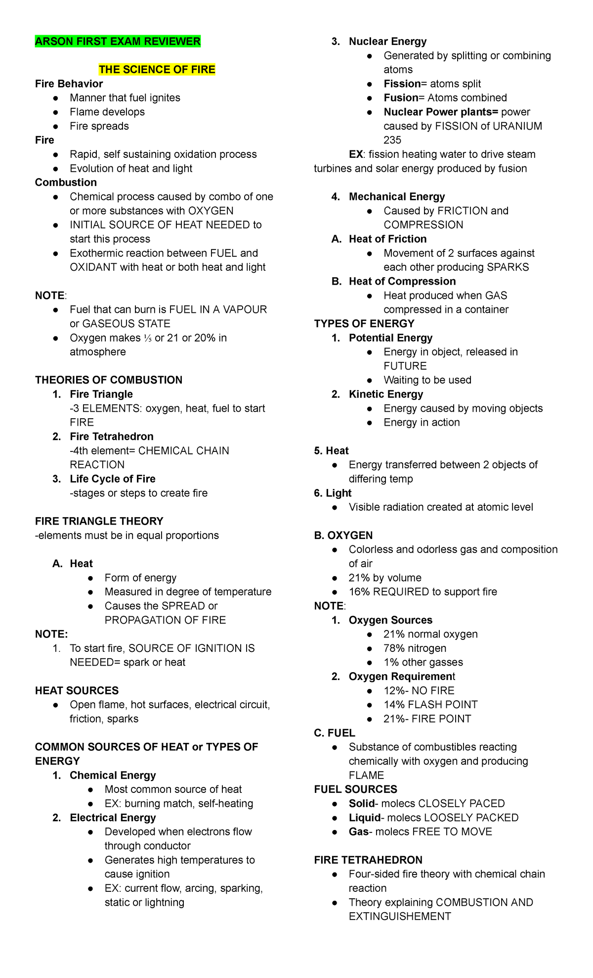 Arson HE 101: First Exam Review on Fire Science Principles - Studocu