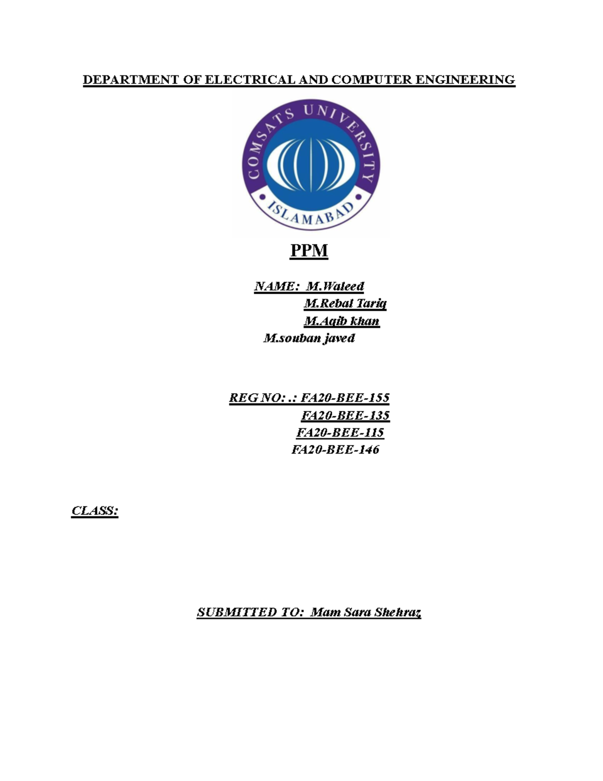 ppm assignment 4, Comsats - DEPARTMENT OF ELECTRICAL AND COMPUTER ...