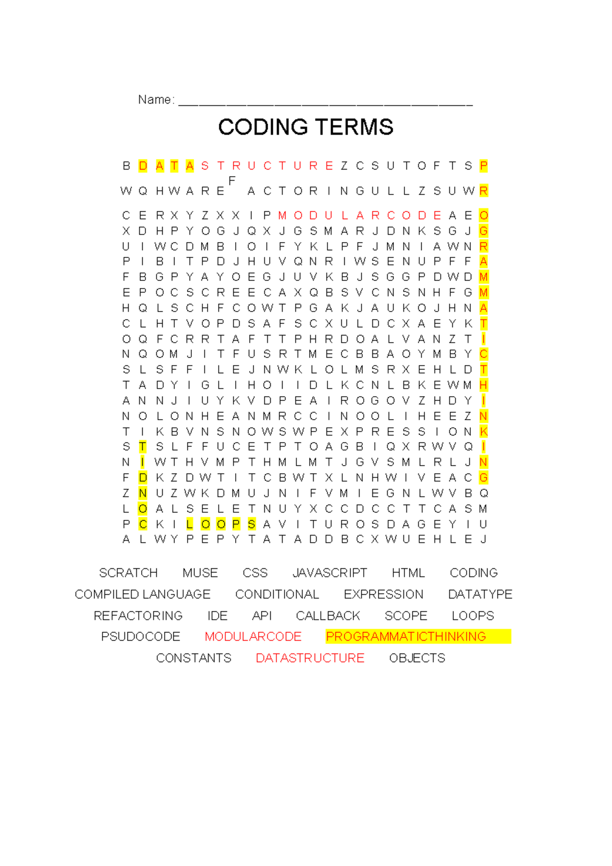 Coding Terms for Data Structures and Programming Concepts - Studocu