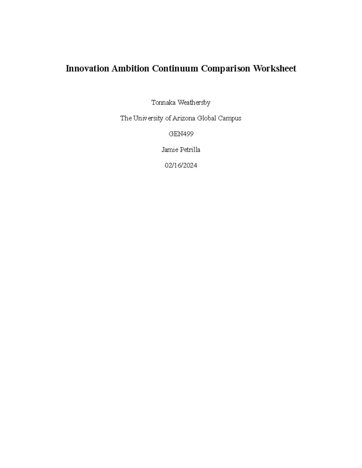 GEN 499 Week 4 Assignment: Innovation Ambition Continuum Analysis - Studocu