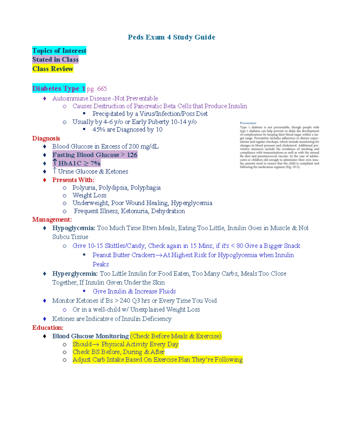 Peds Exam 4 Study Guide: Key Topics on Diabetes & Related Conditions ...