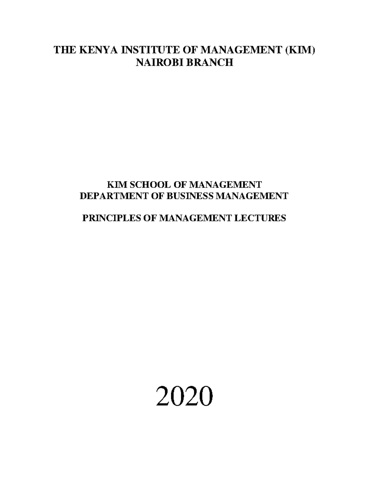 KIM 2020 Principles of Management Lecture Notes: Introduction & History ...
