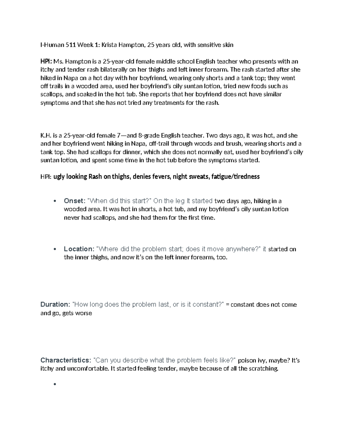 I-Human 511 Week 2: Case Study on Rash from Outdoor Activities - Studocu